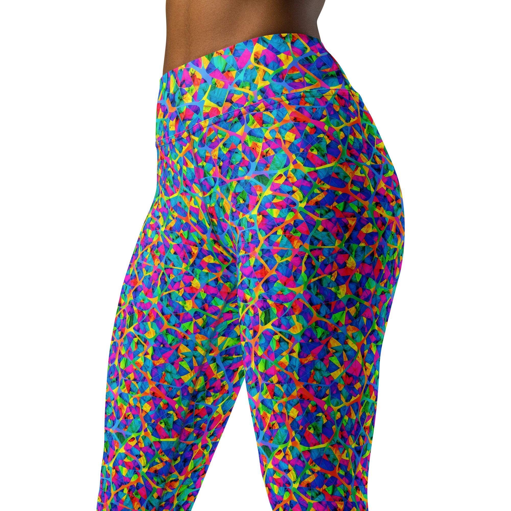 Neon Kaleidoscope on Yoga Leggings — Left Front