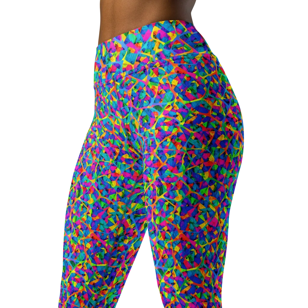 Neon Kaleidoscope on Yoga Leggings — Left Front