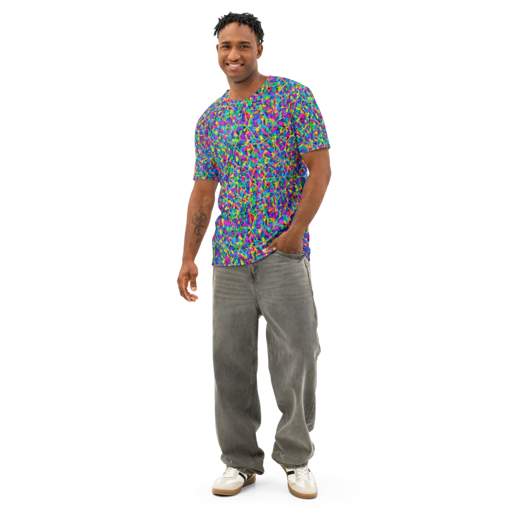 Neon Kaleidoscope on Men's Cotton Crew Neck T-Shirt — Front