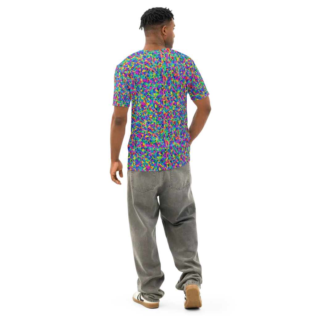 Neon Kaleidoscope on Men's Cotton Crew Neck T-Shirt — Back