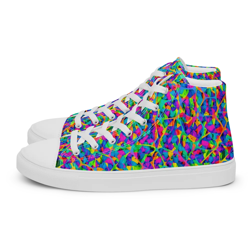 Neon Kaleidoscope on Men's High Top Canvas Shoes — Left