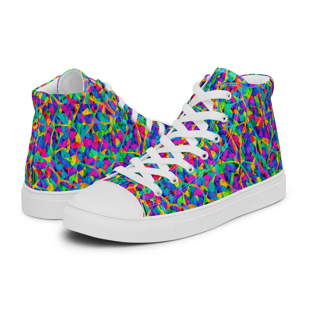 Neon Kaleidoscope on Men's High Top Canvas Shoes — Left