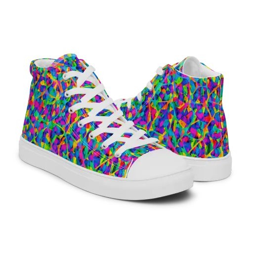 Neon Kaleidoscope on a Men's High Top Canvas Shoes
