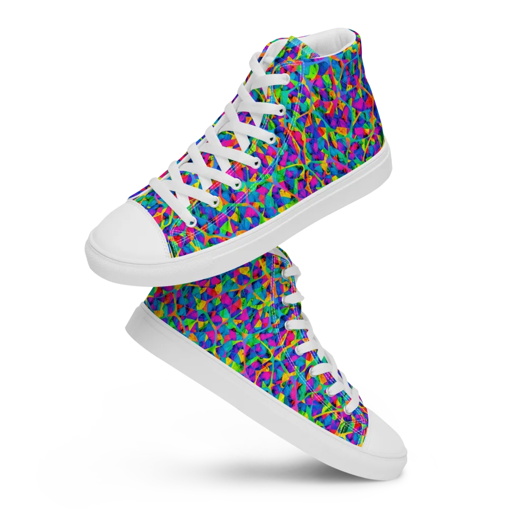 Neon Kaleidoscope on Men's High Top Canvas Shoes — Front