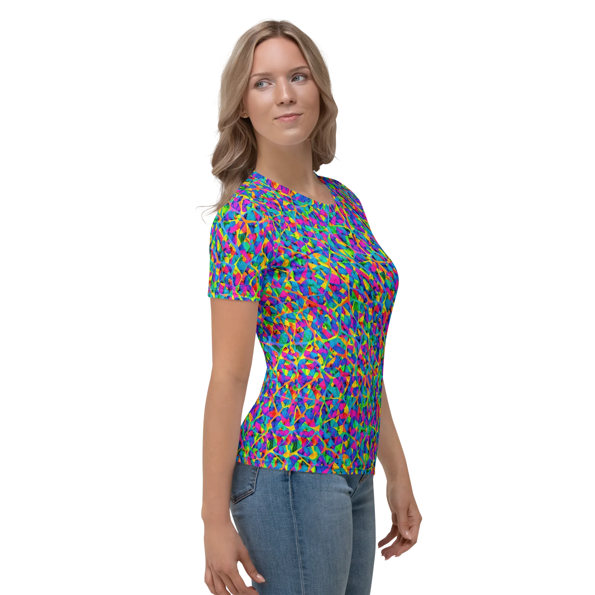 Neon Kaleidoscope on Women's Crew Neck T-Shirt — Right
