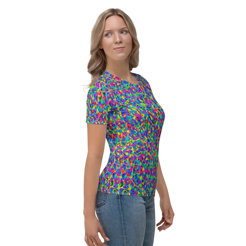 Neon Kaleidoscope on Women's Crew Neck T-Shirt — Right