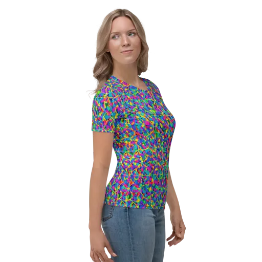Neon Kaleidoscope on a Women's Crew Neck T-Shirt