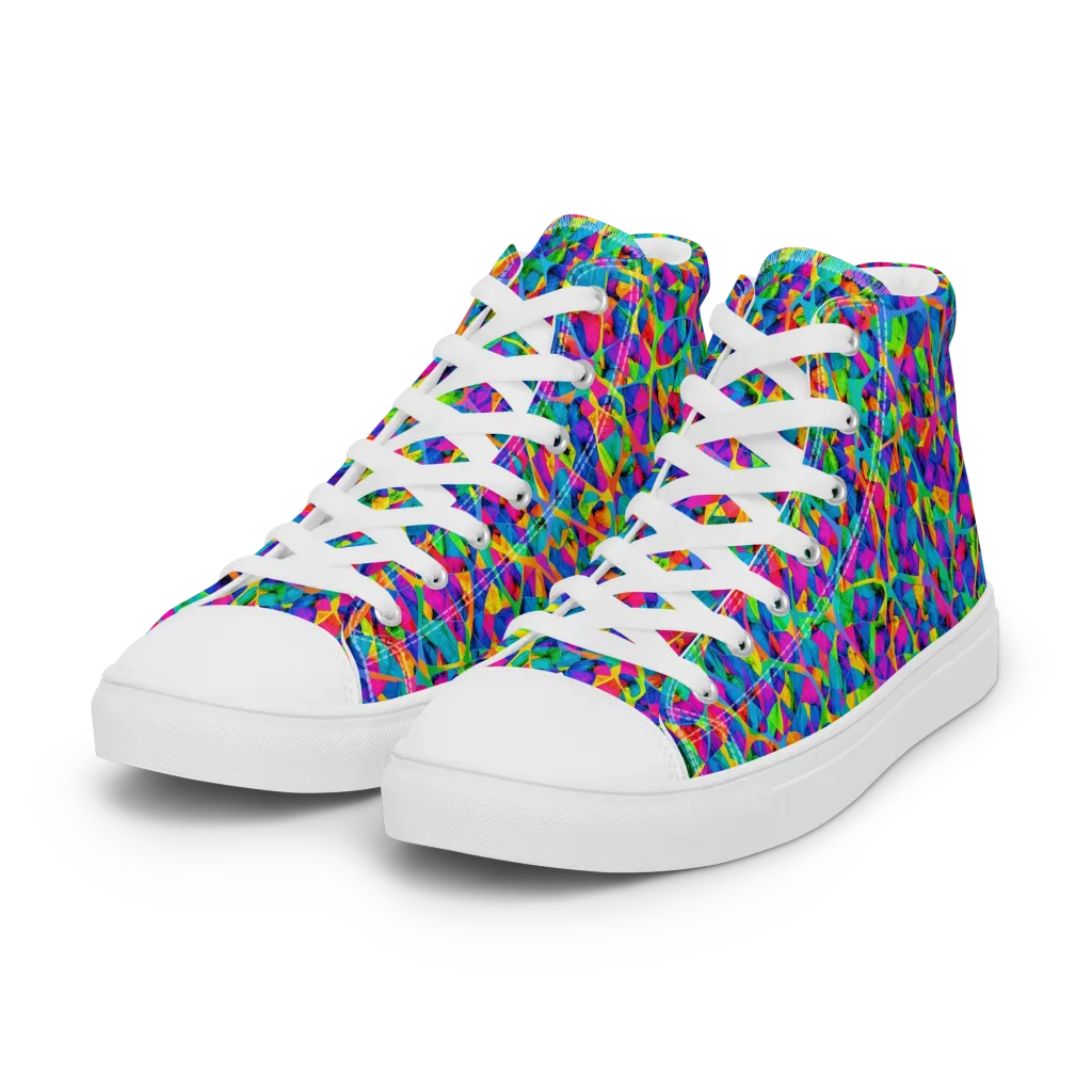 Neon Kaleidoscope on Women's High Top Canvas Shoes — Left Front