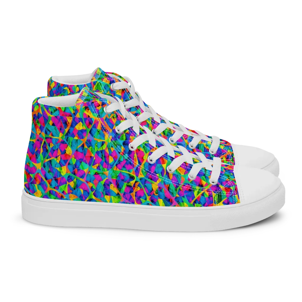 Neon Kaleidoscope on Women's High Top Canvas Shoes — Right