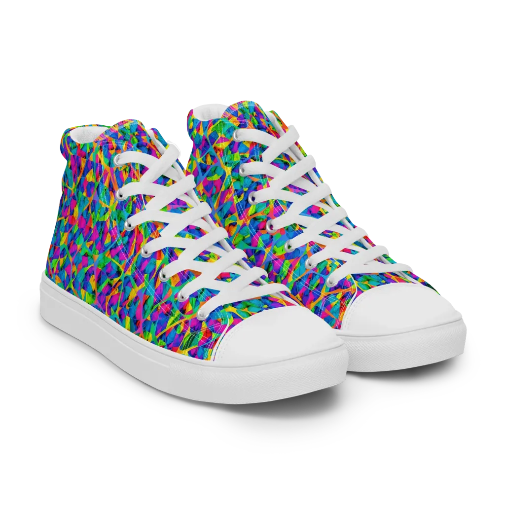 Neon Kaleidoscope on Women's High Top Canvas Shoes — Right Front