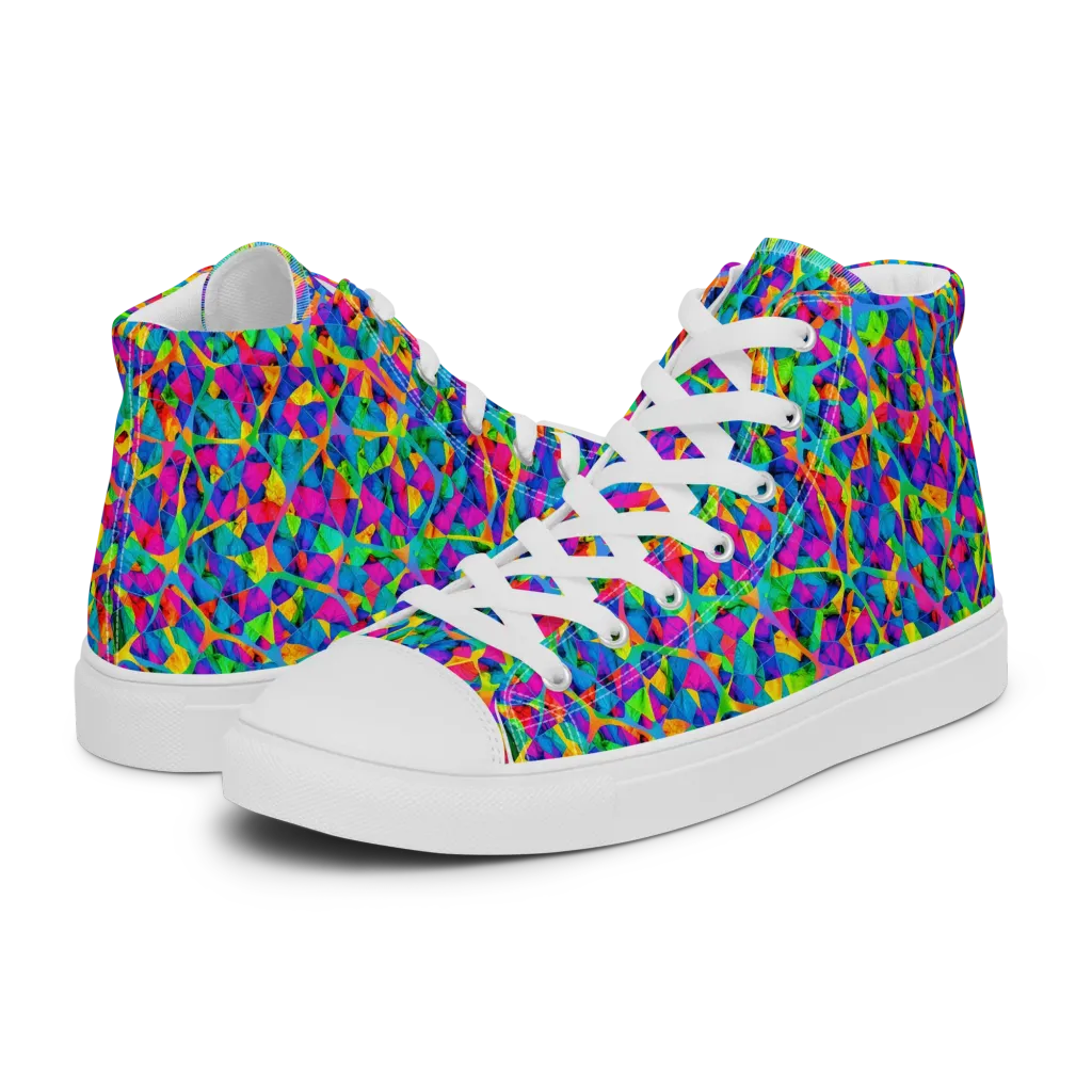 Neon Kaleidoscope on Women's High Top Canvas Shoes — Left