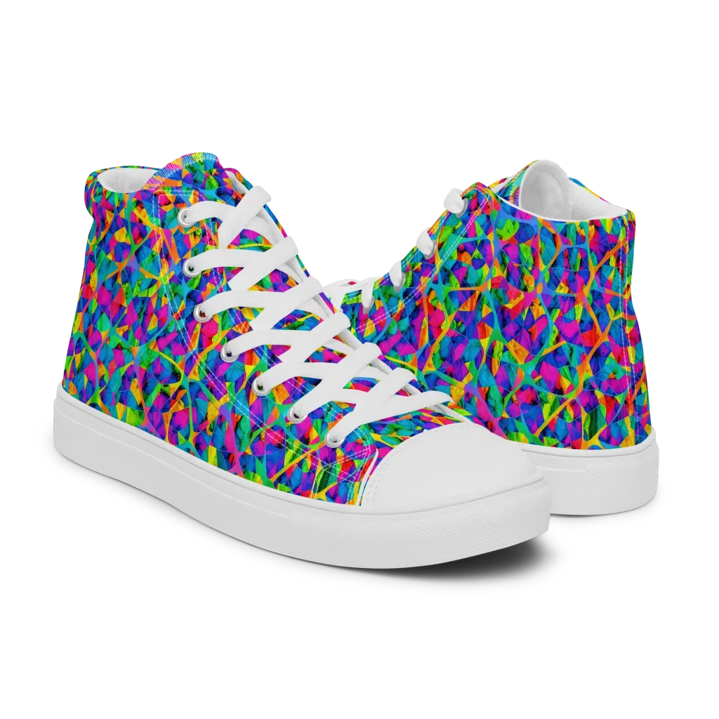 Neon Kaleidoscope on Women's High Top Canvas Shoes — Right
