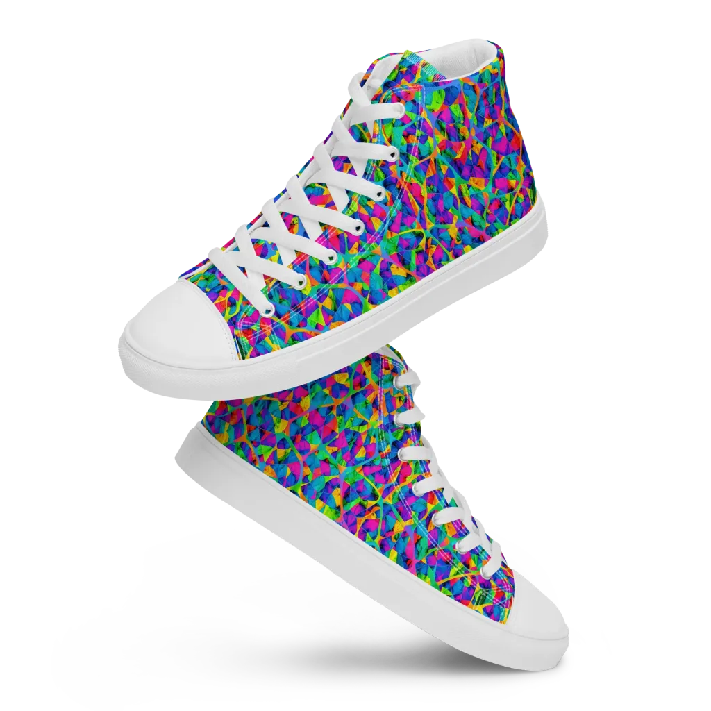 Neon Kaleidoscope on Women's High Top Canvas Shoes — Front