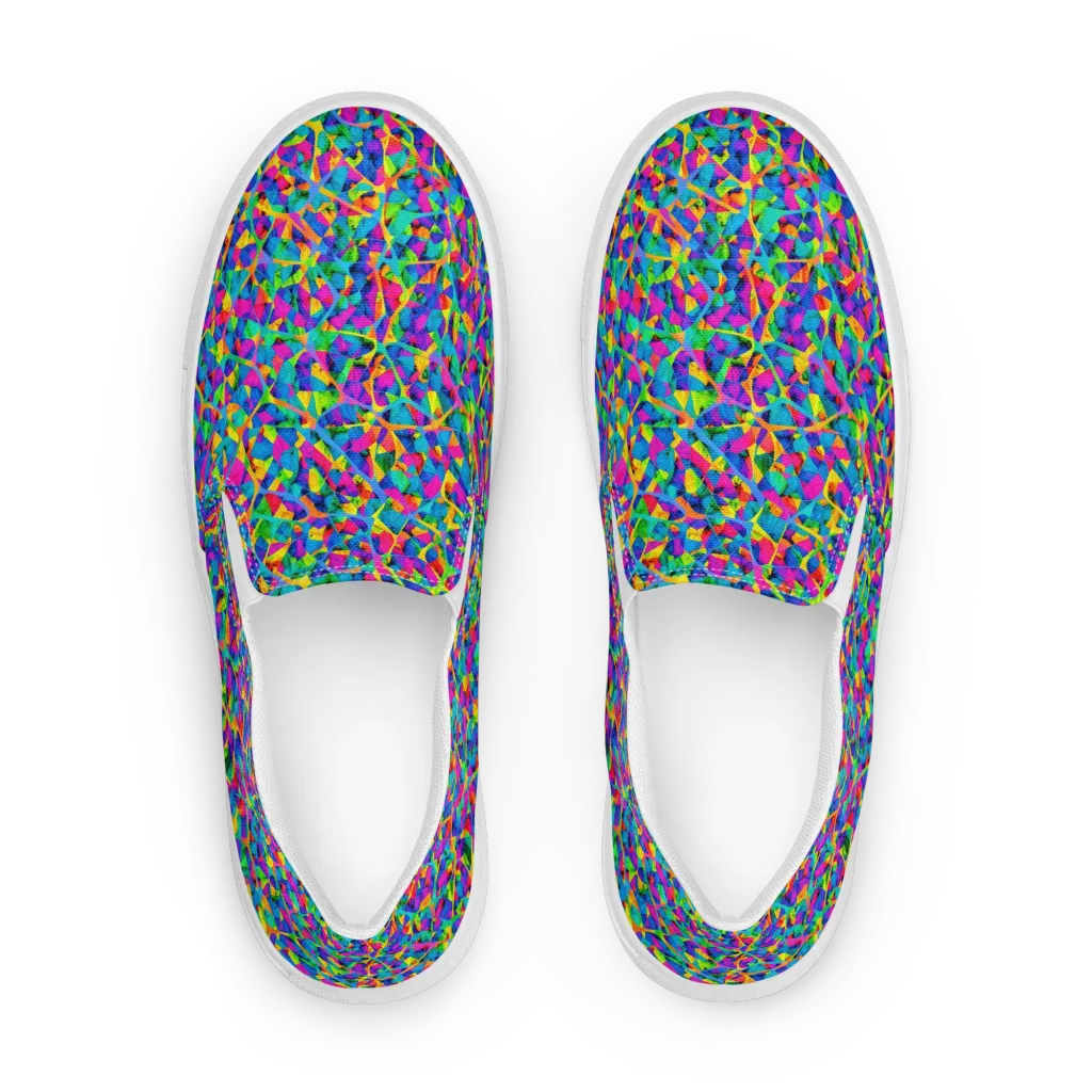 Neon Kaleidoscope on Men's Slip-On Canvas Shoes — Front