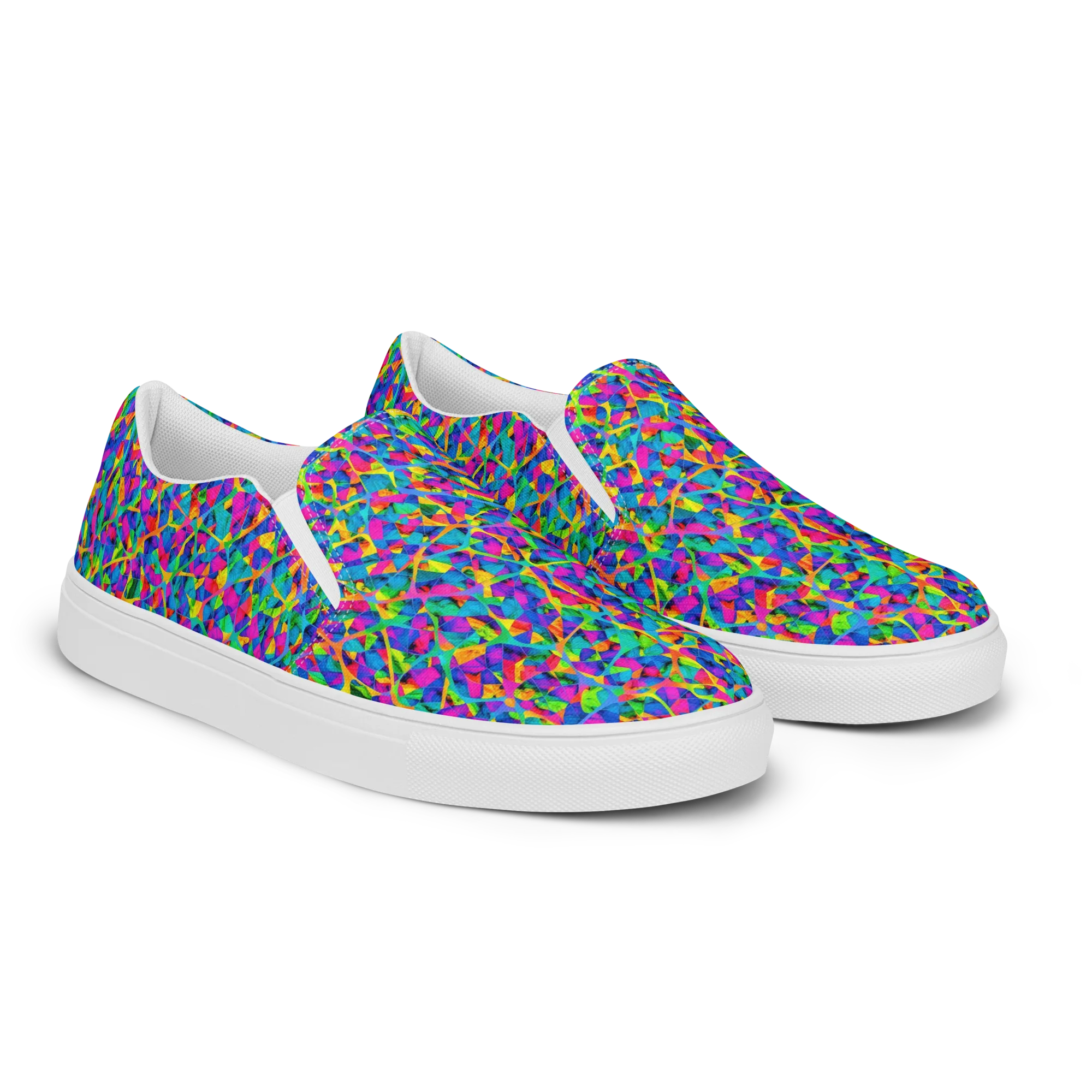 Neon Kaleidoscope on Men's Slip-On Canvas Shoes — Right Front