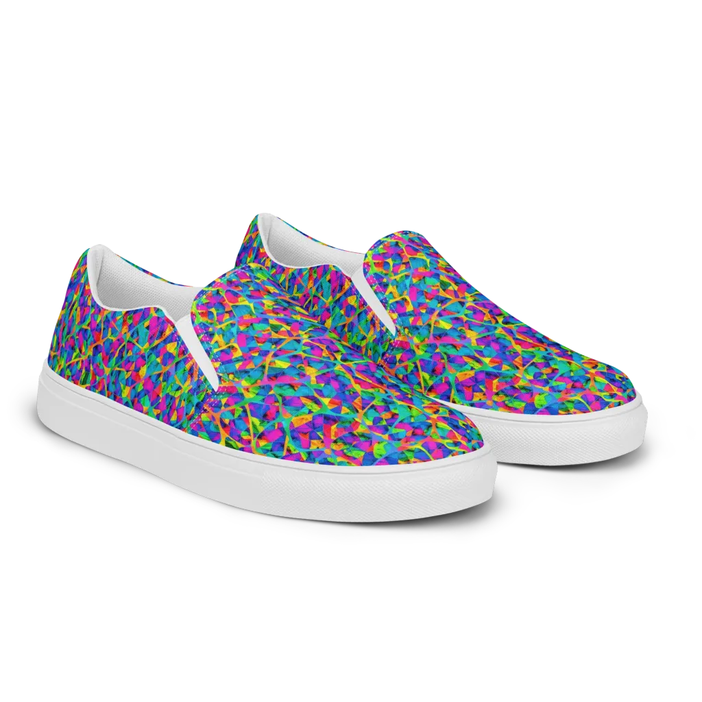 Neon Kaleidoscope on Men's Slip-On Canvas Shoes — Right Front