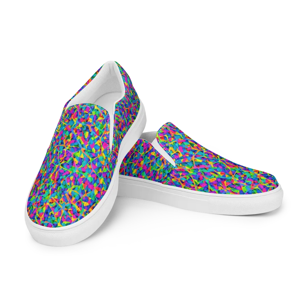 Neon Kaleidoscope on Men's Slip-On Canvas Shoes — Left Front