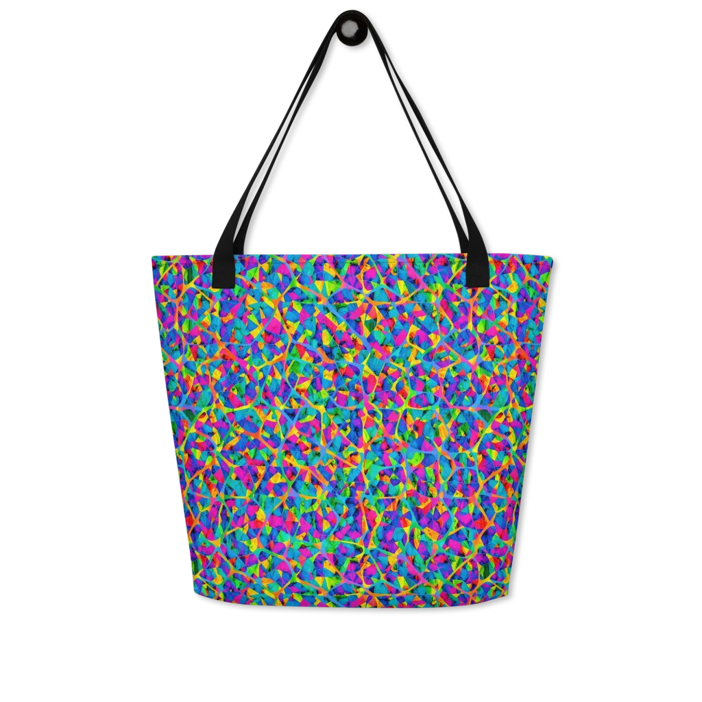Neon Kaleidoscope on Large Tote Bag W/ Pocket — Front