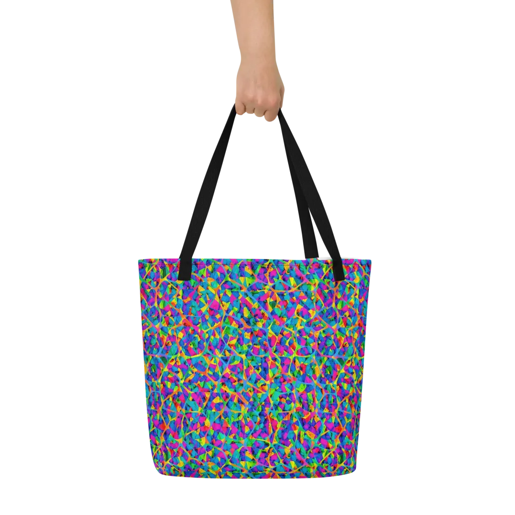 Neon Kaleidoscope on Large Tote Bag W/ Pocket — Front