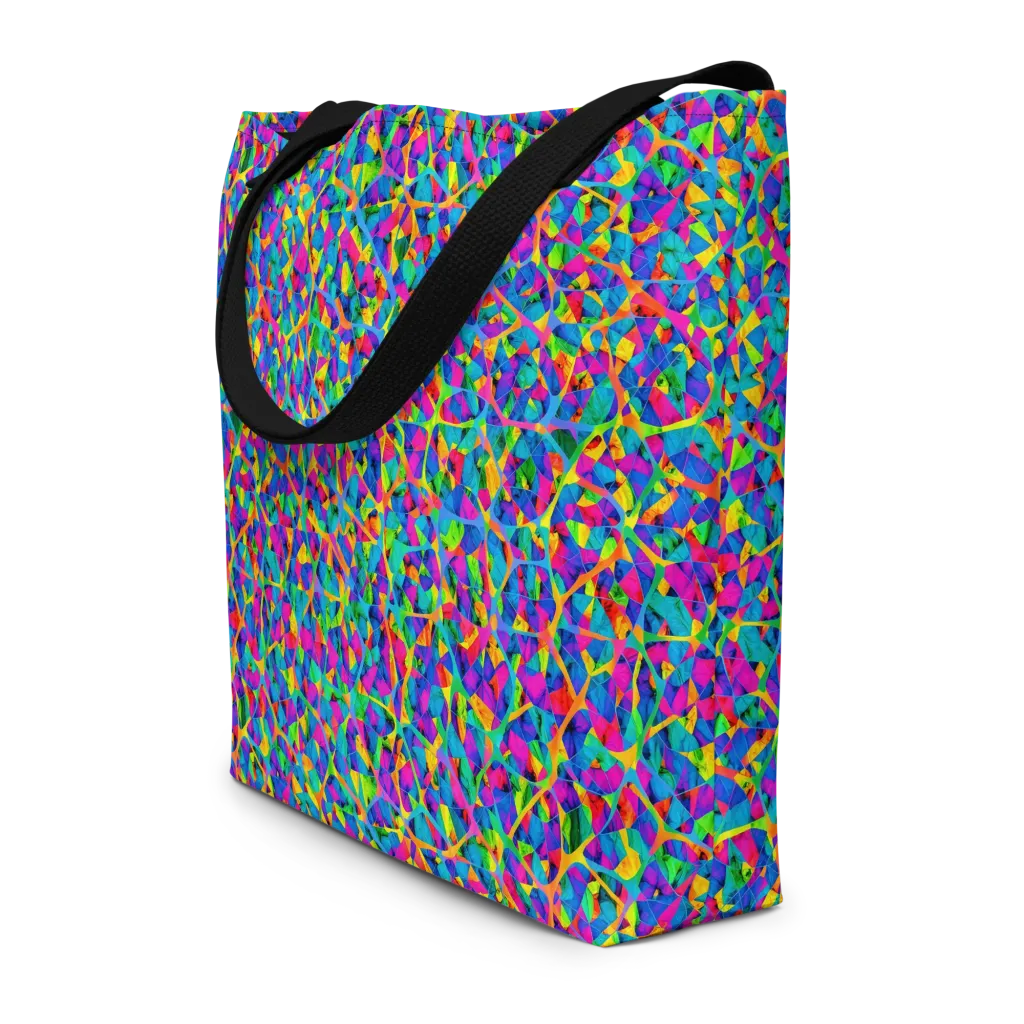 Neon Kaleidoscope on Large Tote Bag W/ Pocket — Front