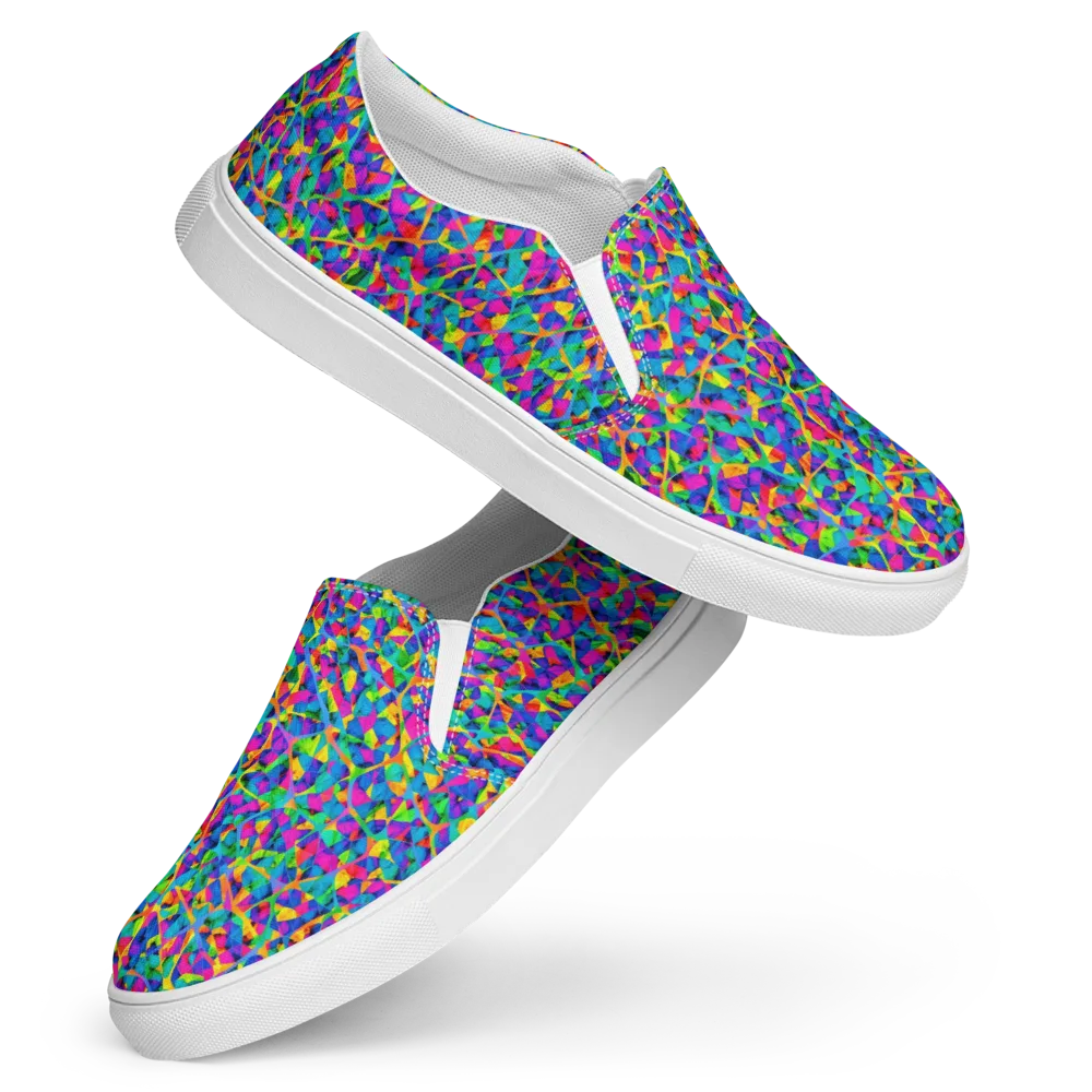 Neon Kaleidoscope on Women's Slip-On Canvas Shoes — Front