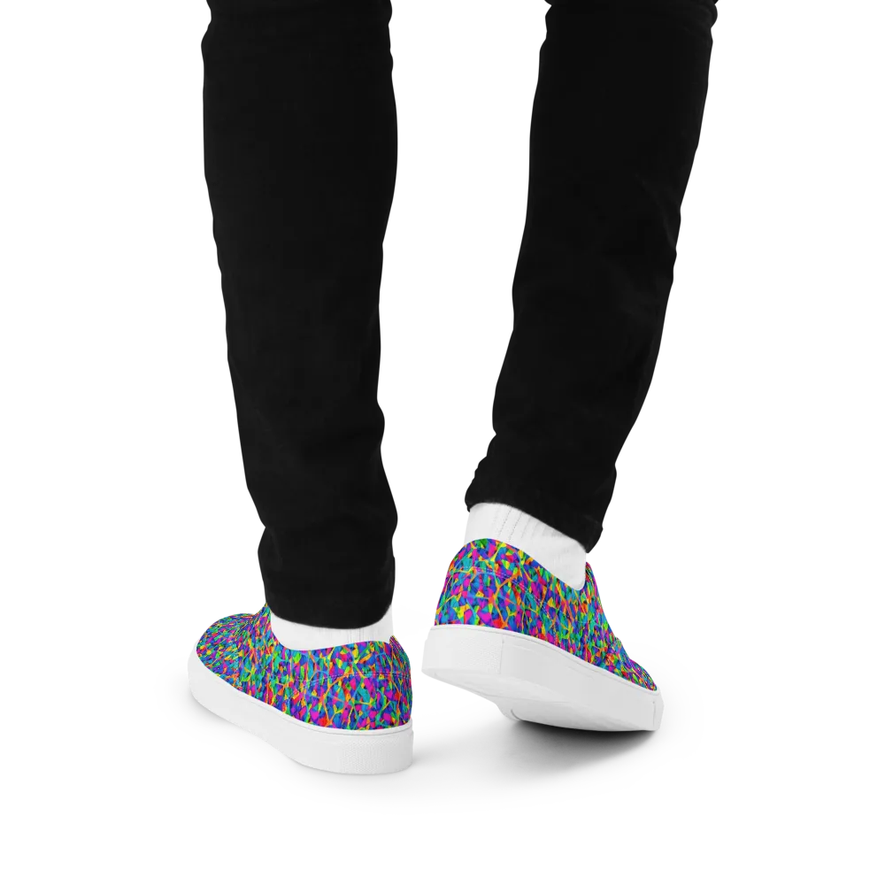 Neon Kaleidoscope on Men's Lace-Up Canvas Shoes — Back