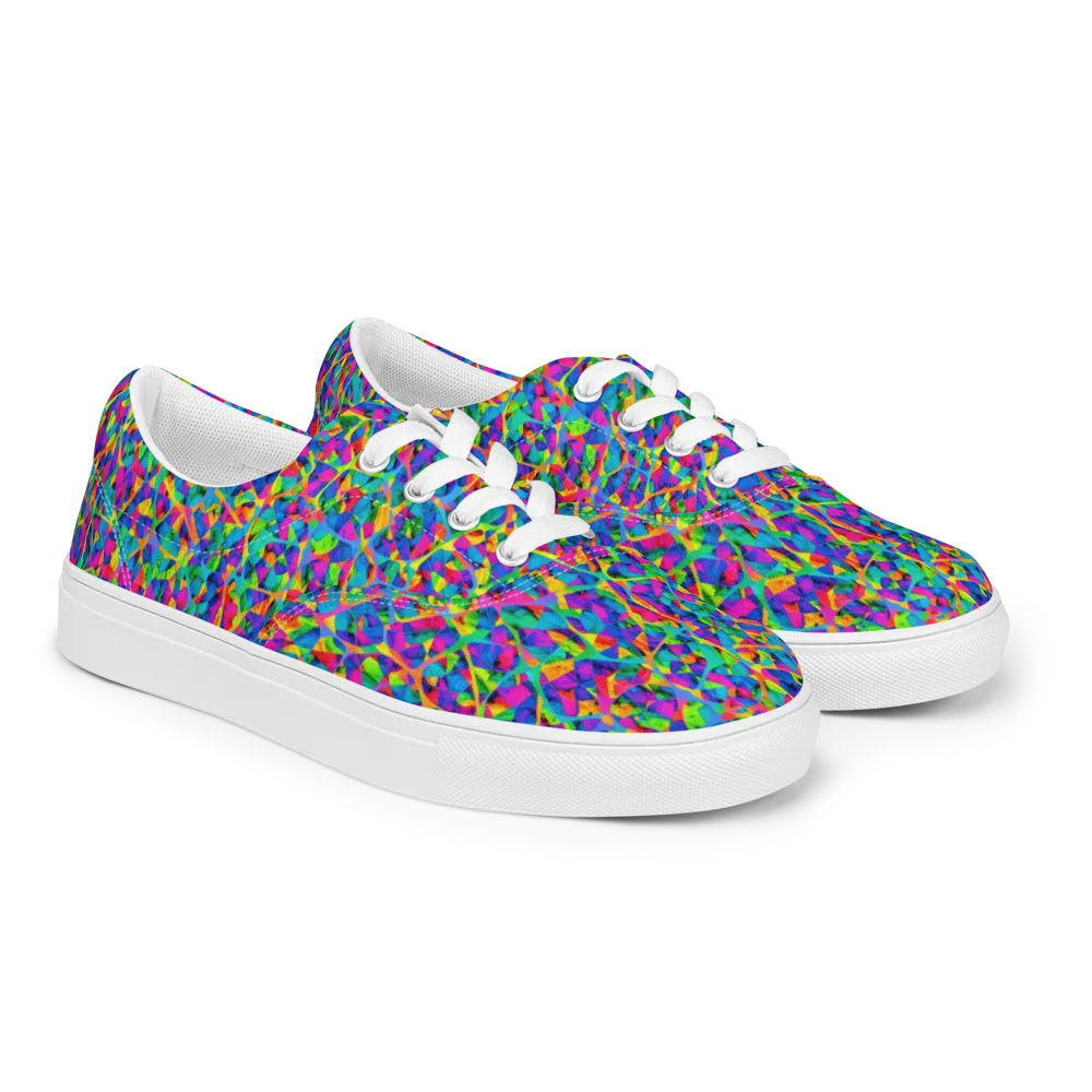 Neon Kaleidoscope on Men's Lace-Up Canvas Shoes — Right Front