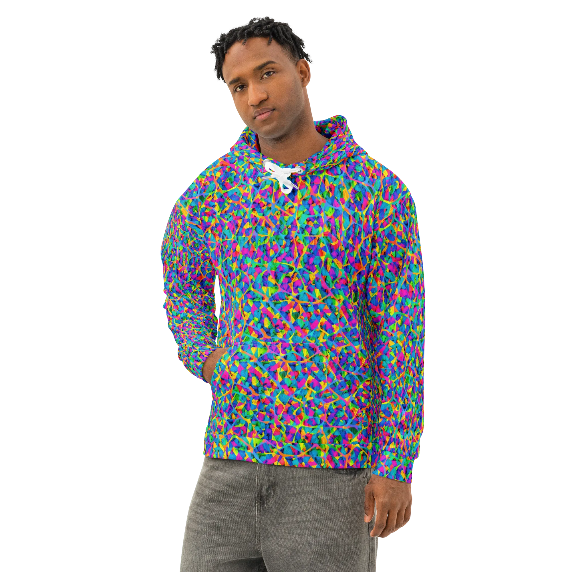 Neon Kaleidoscope on Cotton Hoodie — Left Front