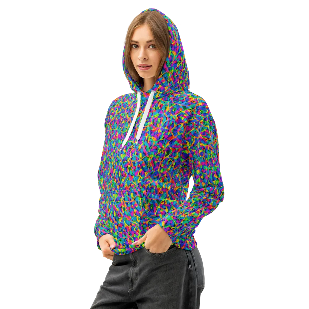 Neon Kaleidoscope on Cotton Hoodie — Left Front