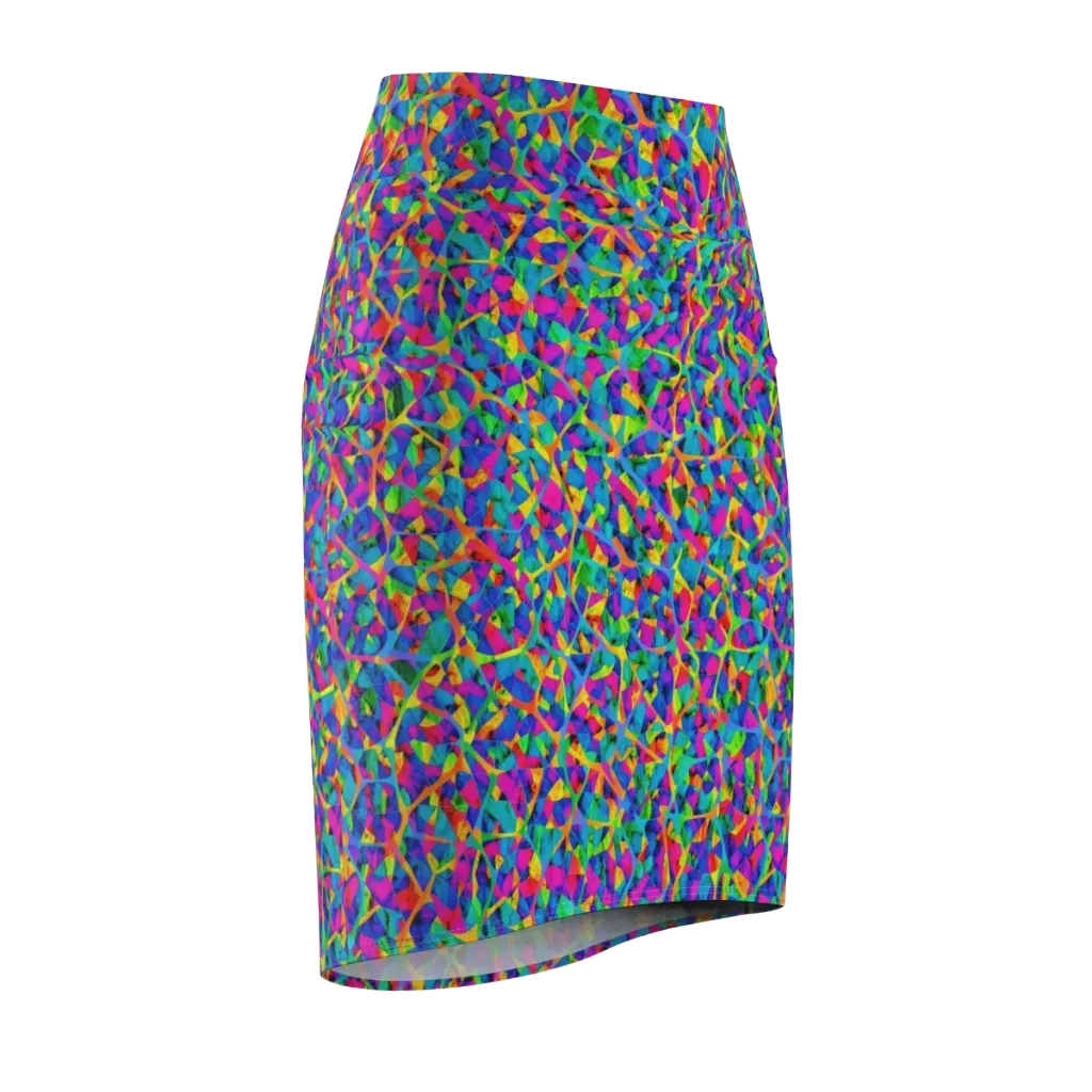 Neon Kaleidoscope on Pencil Skirt — Front Side