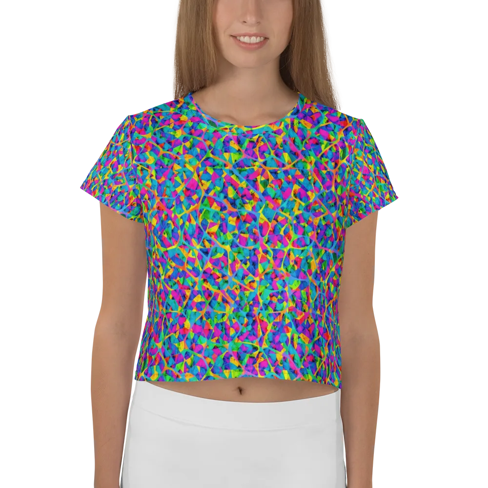 Neon Kaleidoscope on Crop Tee — Front