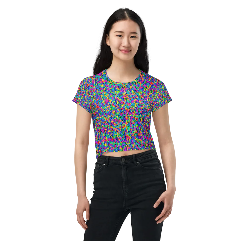Neon Kaleidoscope on Crop Tee — Front