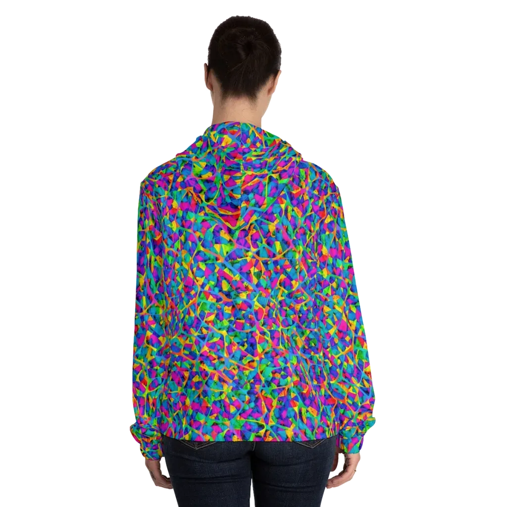 Neon Kaleidoscope on Women's Full-Zip Hoodie — Back On Person
