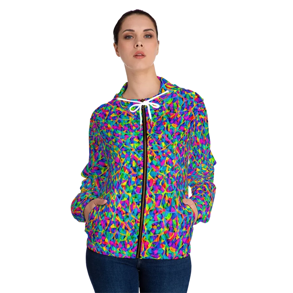 Neon Kaleidoscope on Women's Full-Zip Hoodie — Front On Person