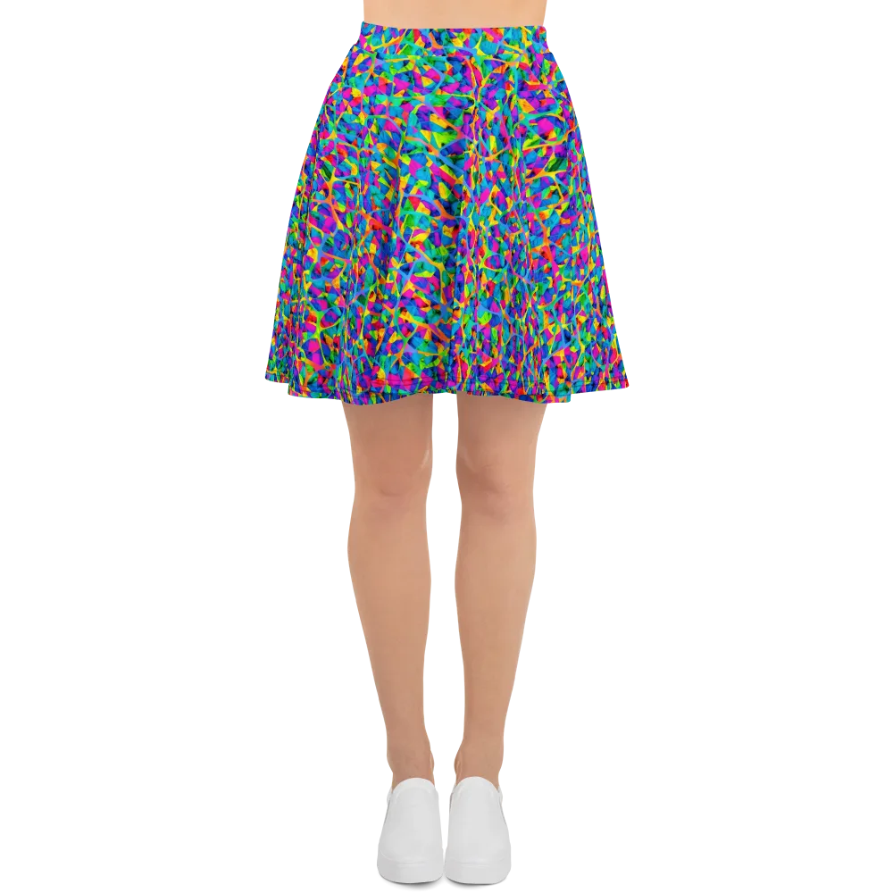 Neon Kaleidoscope on Skater Skirt — Front