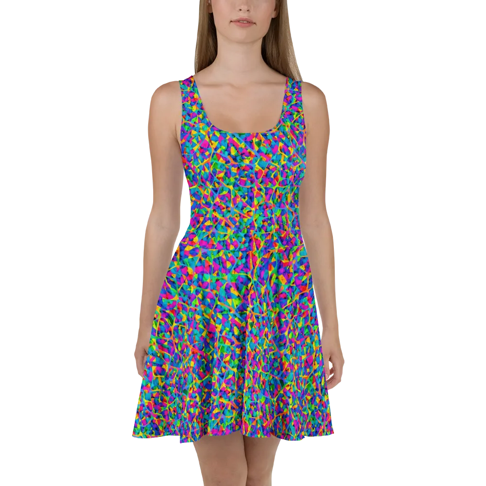 Neon Kaleidoscope on Skater Dress — Front