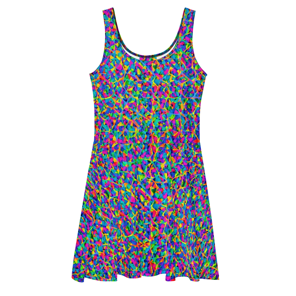 Neon Kaleidoscope on Skater Dress — Front