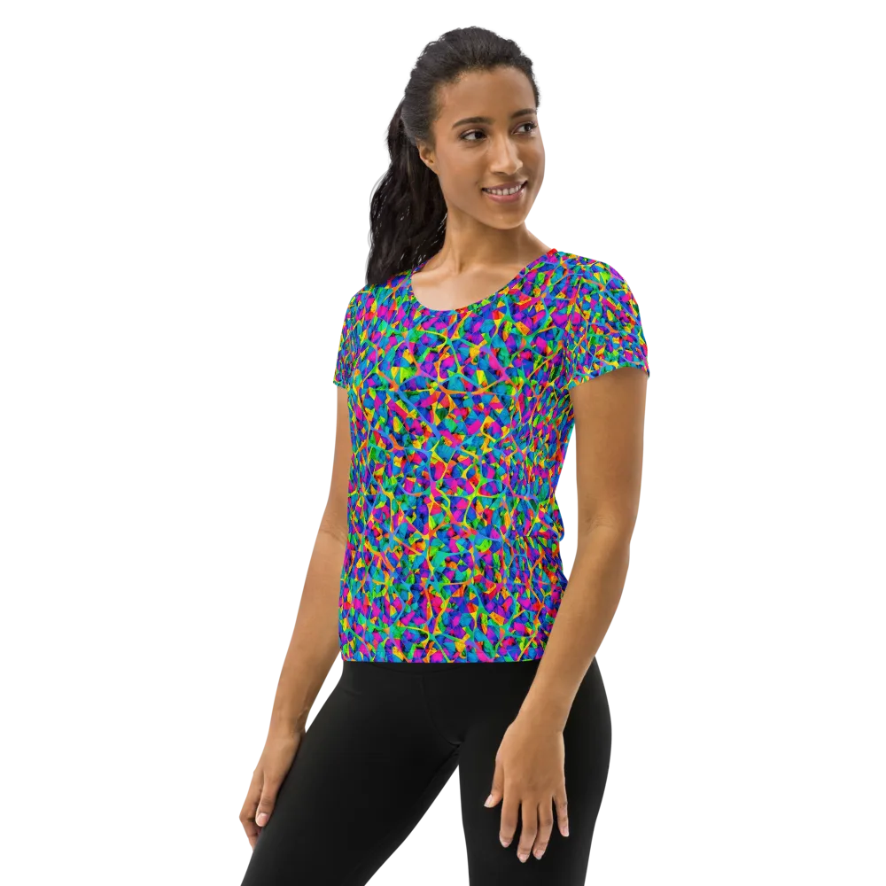 Neon Kaleidoscope on Women's Athletic T-Shirt — Left