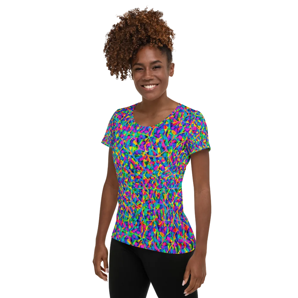 Neon Kaleidoscope on Women's Athletic T-Shirt — Left