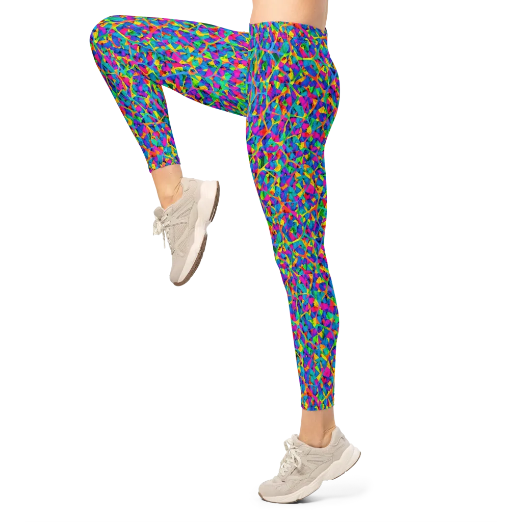 Neon Kaleidoscope on Leggings — Left