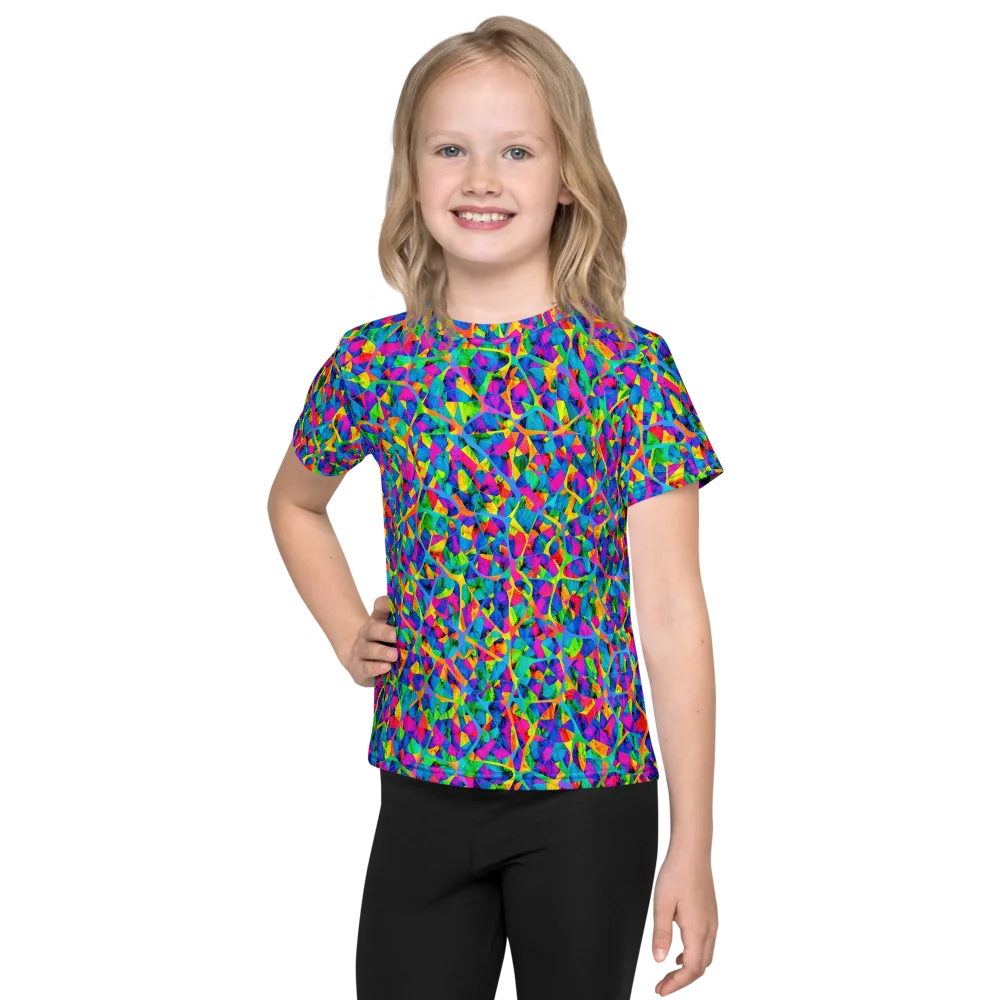 Neon Kaleidoscope on Kids Crew Neck T-Shirt — Front