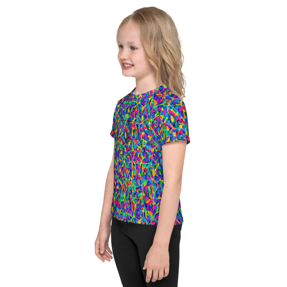 Neon Kaleidoscope on Kids Crew Neck T-Shirt — Left