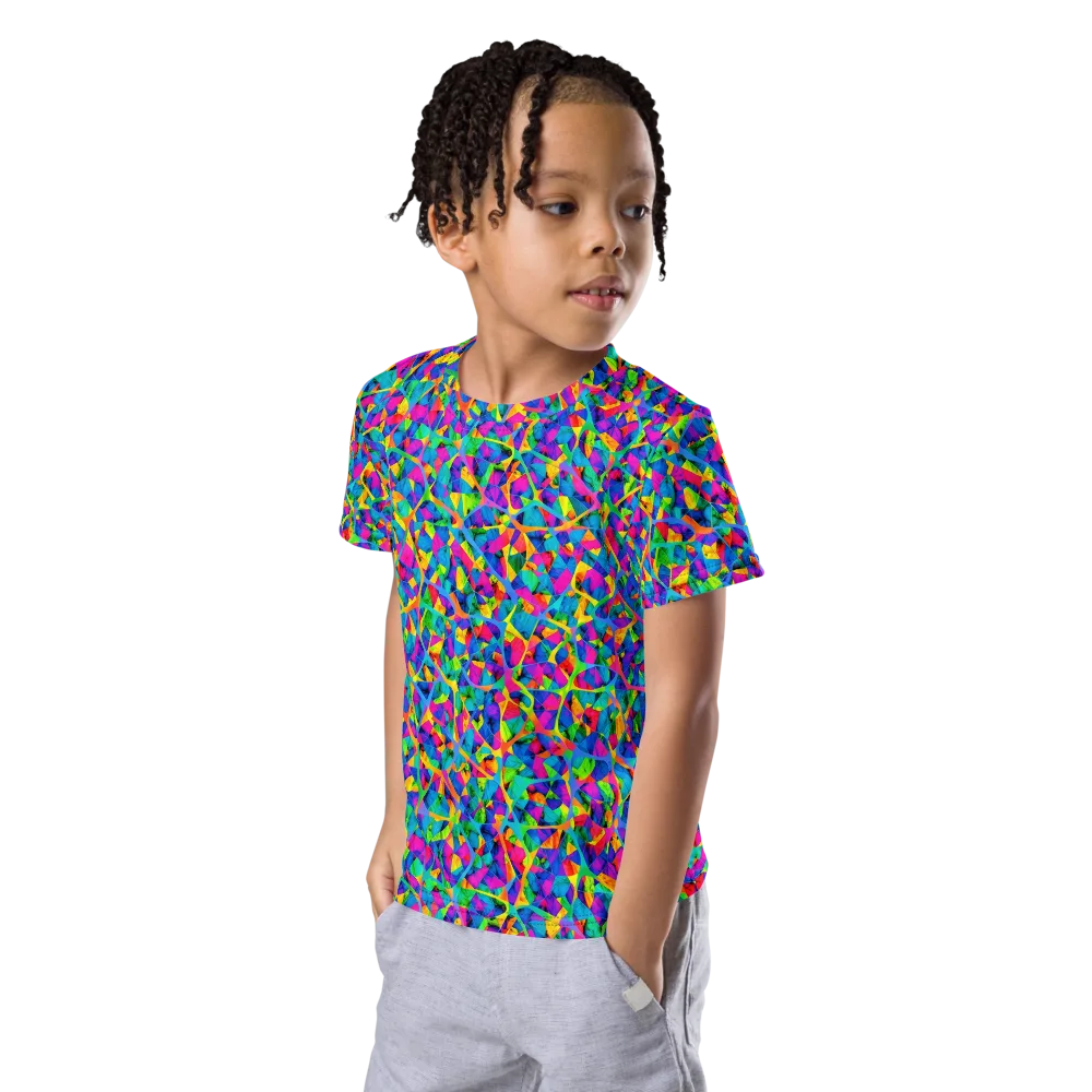 Neon Kaleidoscope on Kids Crew Neck T-Shirt — Left Front