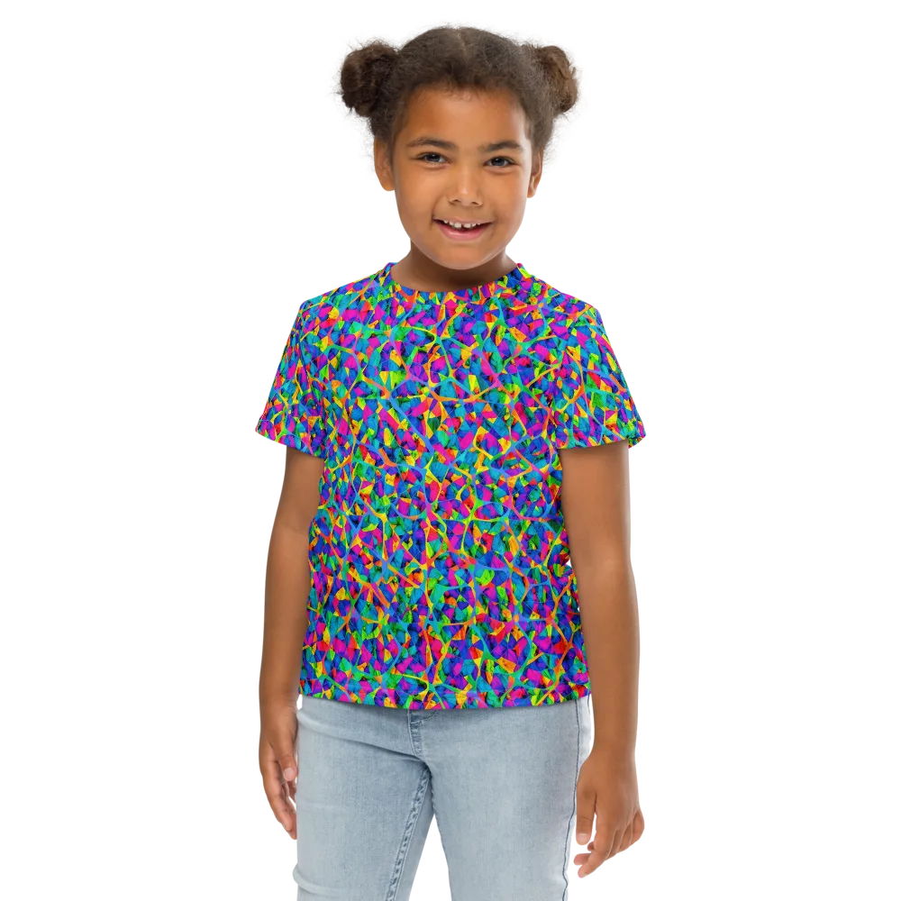 Neon Kaleidoscope on Kids Crew Neck T-Shirt — Front