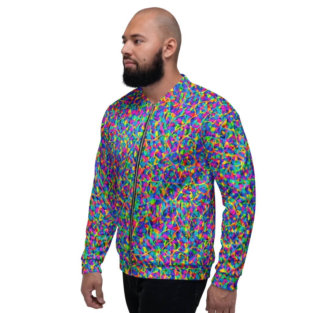 Neon Kaleidoscope on Bomber Jacket — Left