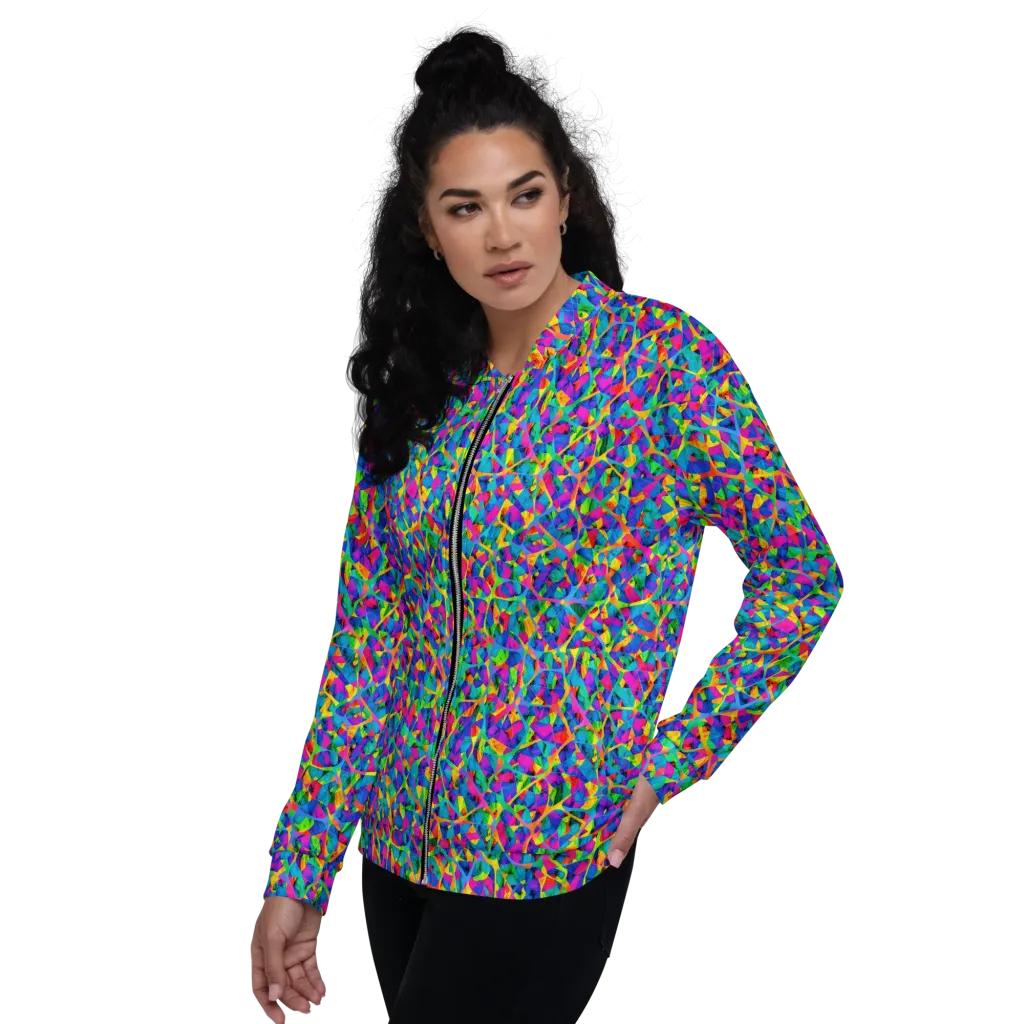Neon Kaleidoscope on Bomber Jacket — Left