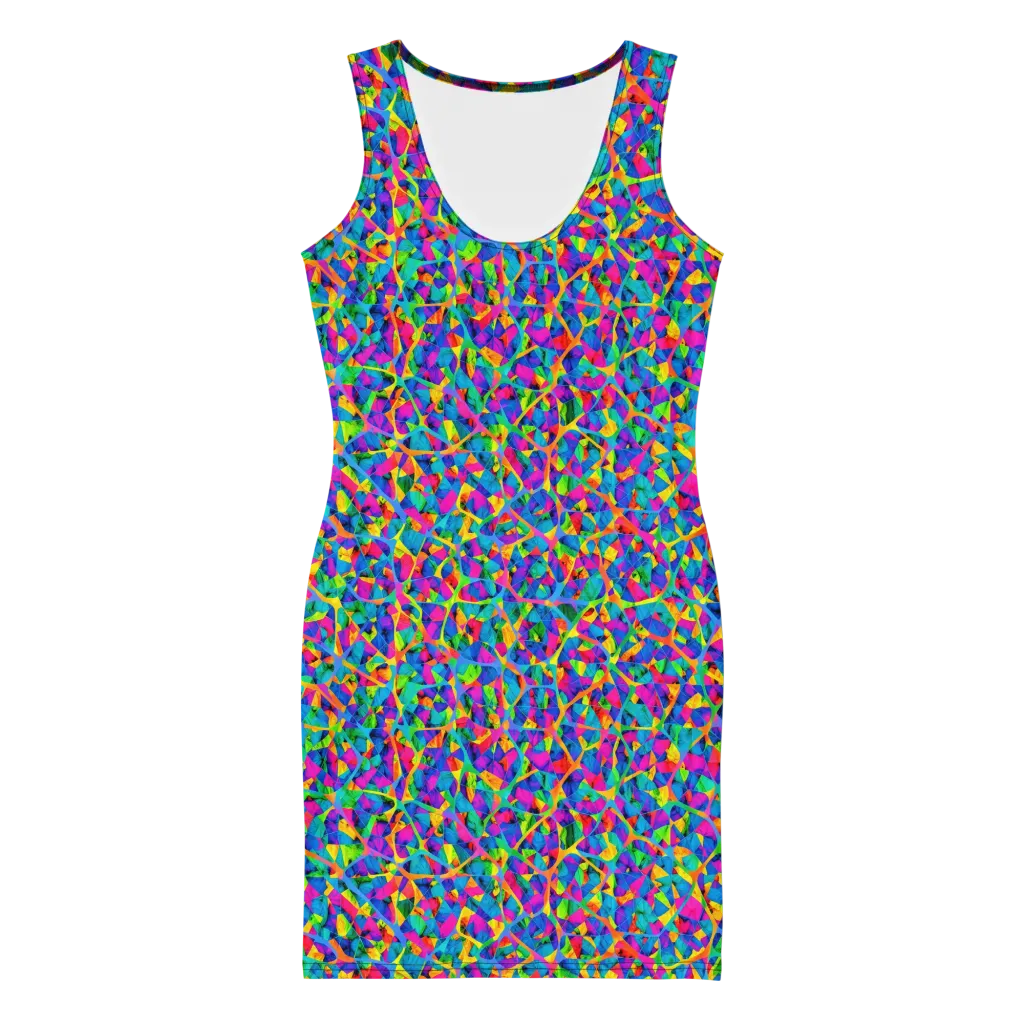 Neon Kaleidoscope on Bodycon Dress — Front