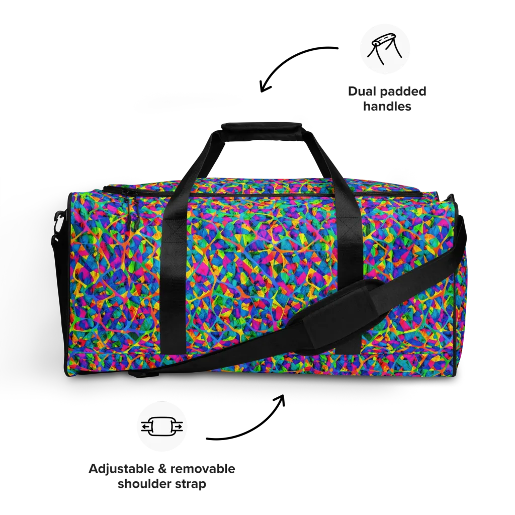 Neon Kaleidoscope on Duffle Bag — Front