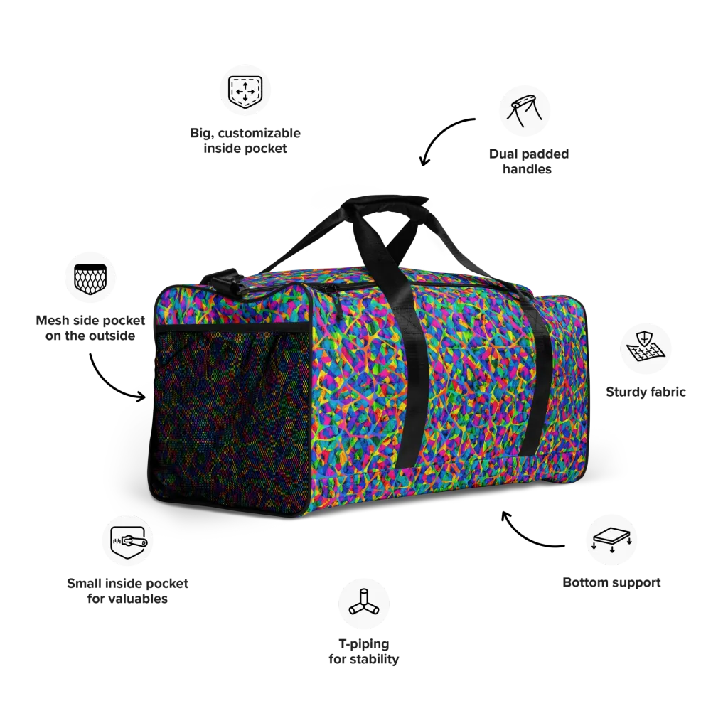 Neon Kaleidoscope on Duffle Bag — Right Front