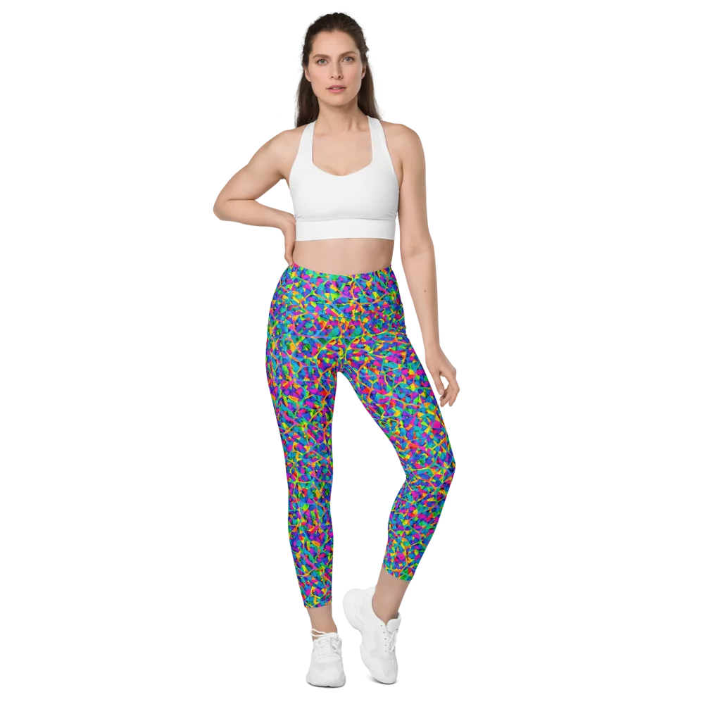 Neon Kaleidoscope on Leggings with Pockets — Front